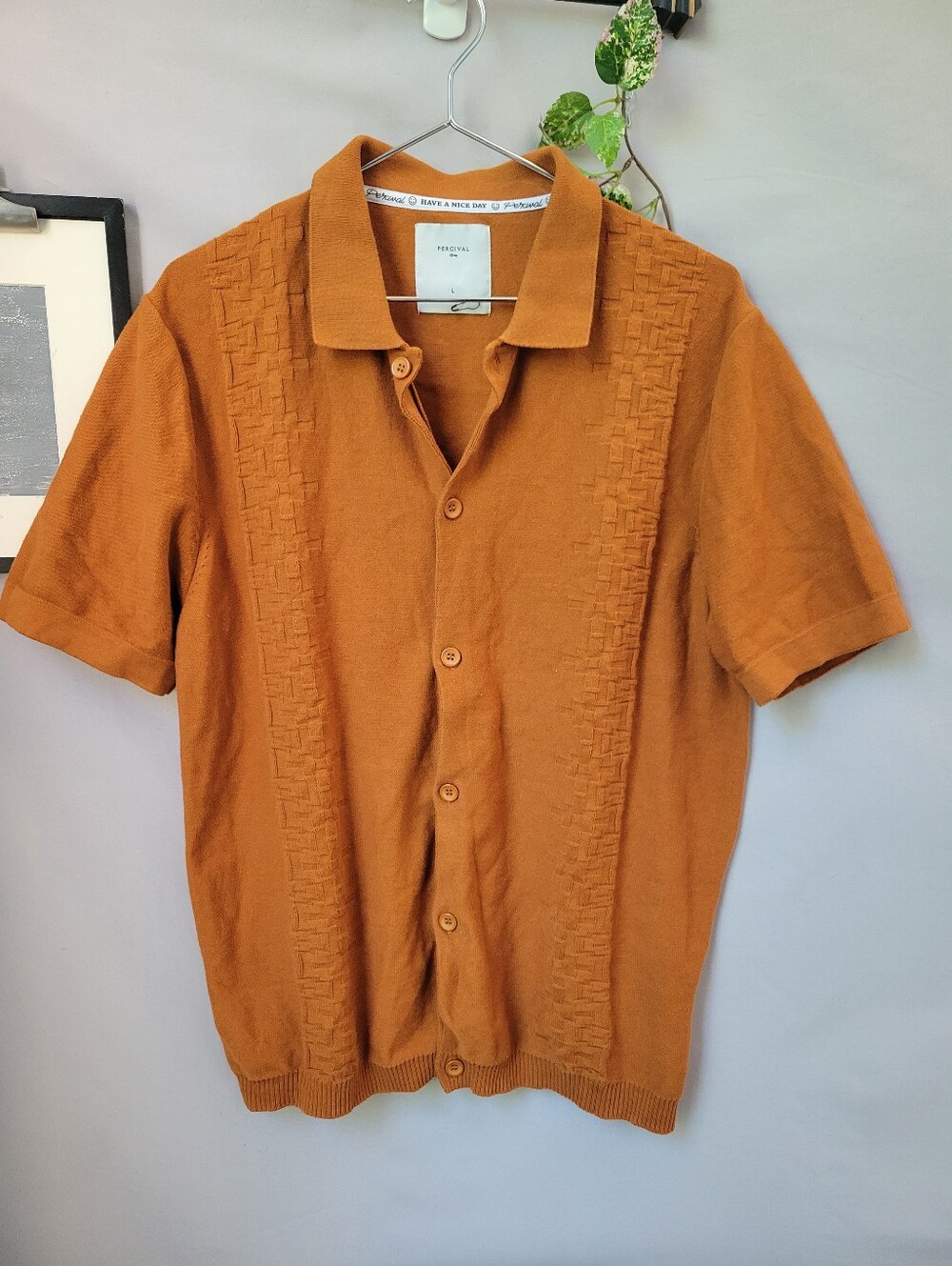 Percival Cotton Knit Short Sleeve Sweater Top Orange Rust L